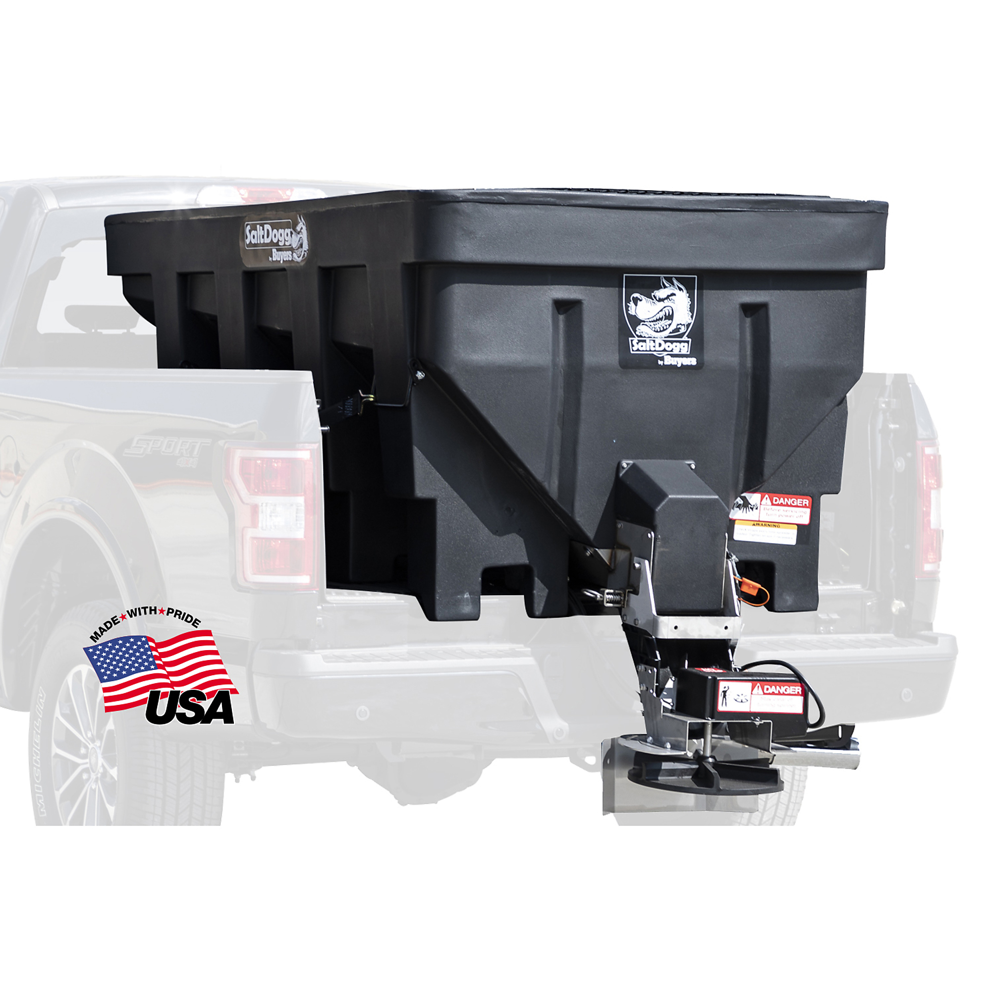 Buyers Products SaltDogg, 1.5 Cu Yd Electric Truck Bed Rock Salt Broadcast Spreader, Load Capacity 200 lb, Max. Spread Width 30 ft, Model# SHPE1500
